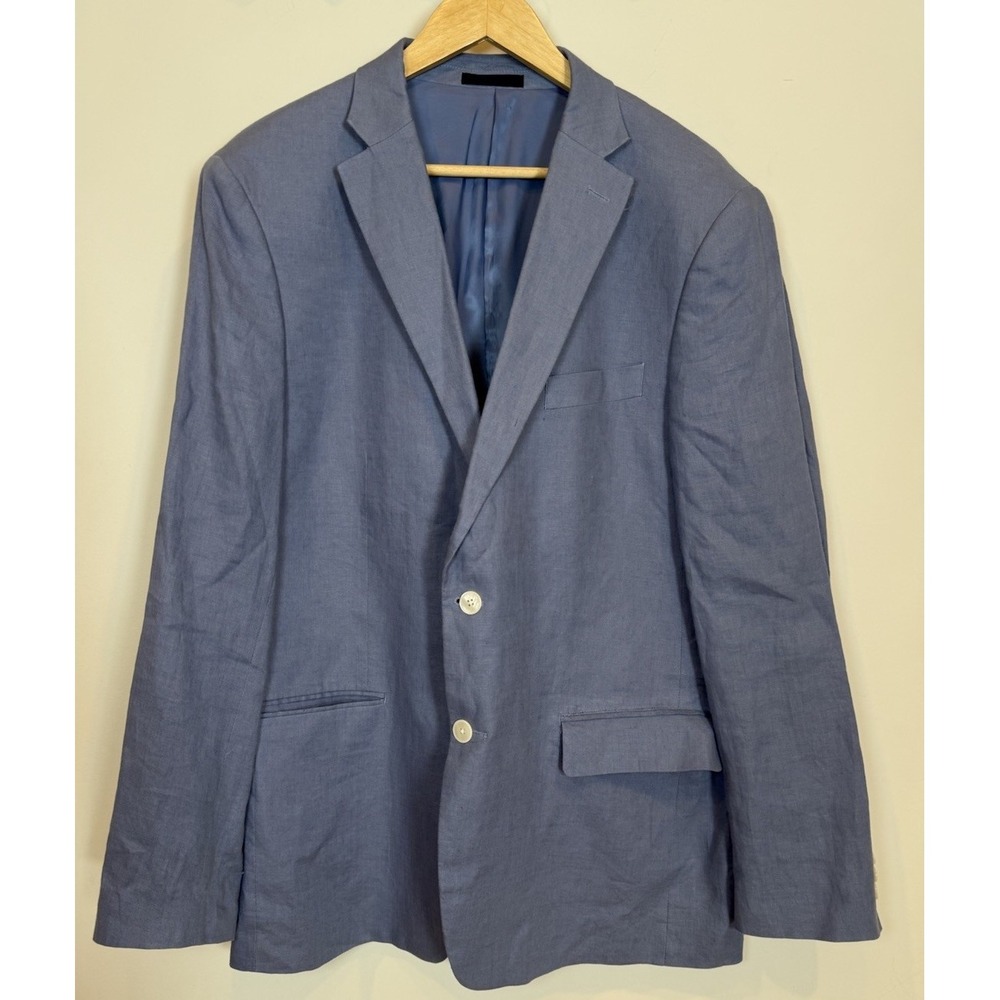Lauren Ralph Lauren Blazer Mens 44L Blue 100% Linen Two Button Black Label Coat